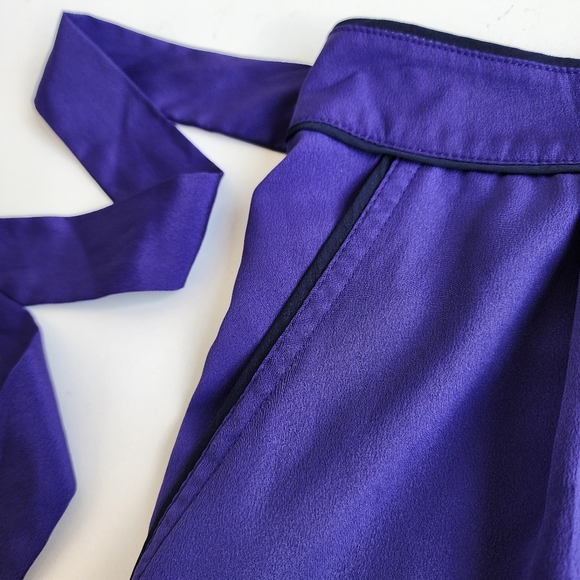 Banana Republic Womens Mini Pleated Skirt Purple Pockets Lined Tie Strap Sz 6 - Picture 3 of 10
